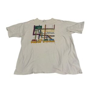 Vintage New York City Subway Train Map T-Shirt White Graphic Tee Mens XL VTG